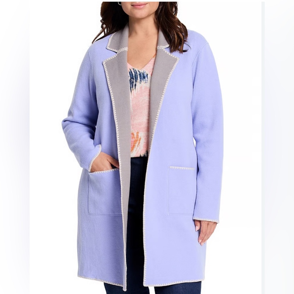 Nic+Zoe Women's Perw Gray Reversible Cardigan Sweater L Long Duster Pockets